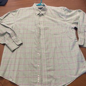 Lands End No Iron LS Original Oxford Button Down Shirt 17.5 Purple Green Check
